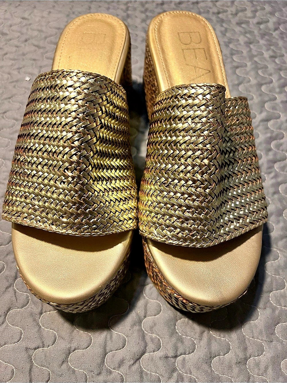 Beach by Matisse Woven Platform Slide Sandals in Gold US 7M